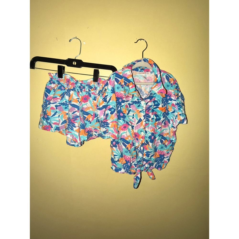 Cat & Jack Girls Tropical Floral Button Down Tie Front Top and Shorts Set